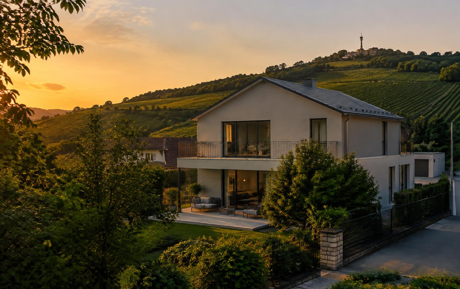 Einfamilienhaus vor Weinbergen bei Stuttgart